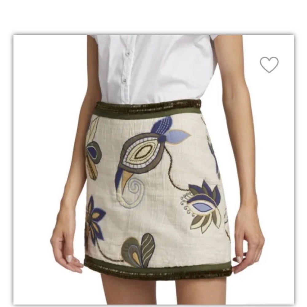 Veronica Beard Inga Sz 8- 10 Skirt EMBROIDERED Mini Beaded Oyster 100% Silk NWT - Picture 2 of 16